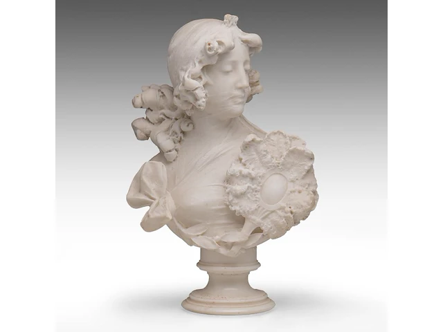 A fine carrara marble bust of an art nouveau female beauty 60 cm. (23.62 in.) - afbeelding 1 van  8