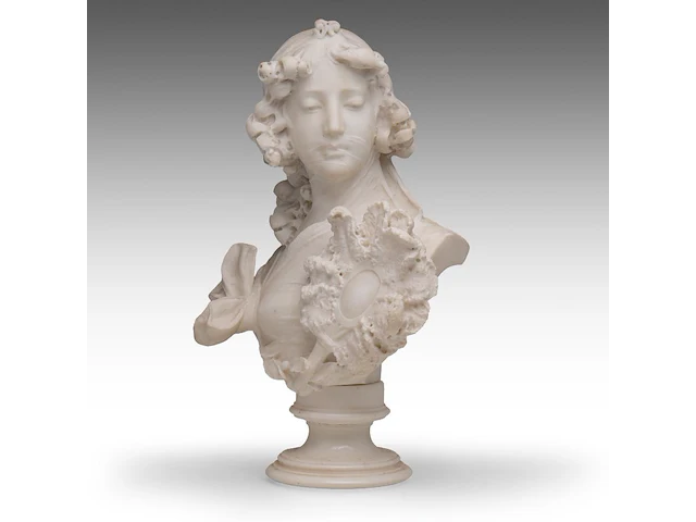 A fine carrara marble bust of an art nouveau female beauty 60 cm. (23.62 in.) - afbeelding 2 van  8