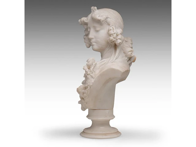 A fine carrara marble bust of an art nouveau female beauty 60 cm. (23.62 in.) - afbeelding 3 van  8