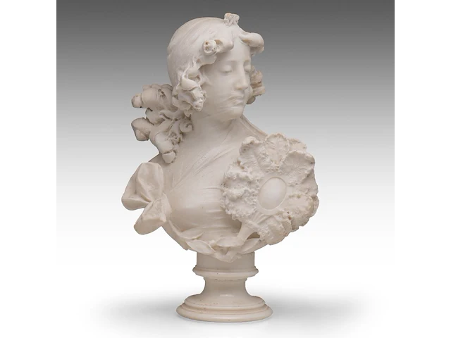 A fine carrara marble bust of an art nouveau female beauty 60 cm. (23.62 in.) - afbeelding 6 van  8