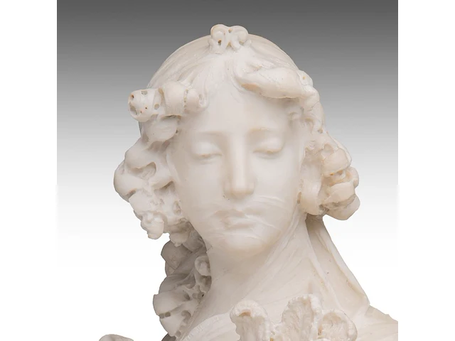 A fine carrara marble bust of an art nouveau female beauty 60 cm. (23.62 in.) - afbeelding 8 van  8