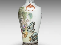 A fine chinese famille rose 'beauties in a garden' vase, signed, paired with 'bat' handles, republic period, h 34,5 cm - afbeelding 2 van  7