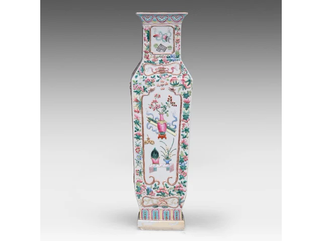 A fine chinese 'one hundred treasures' fanghu vase, 19thc, h 58 cm - afbeelding 5 van  8