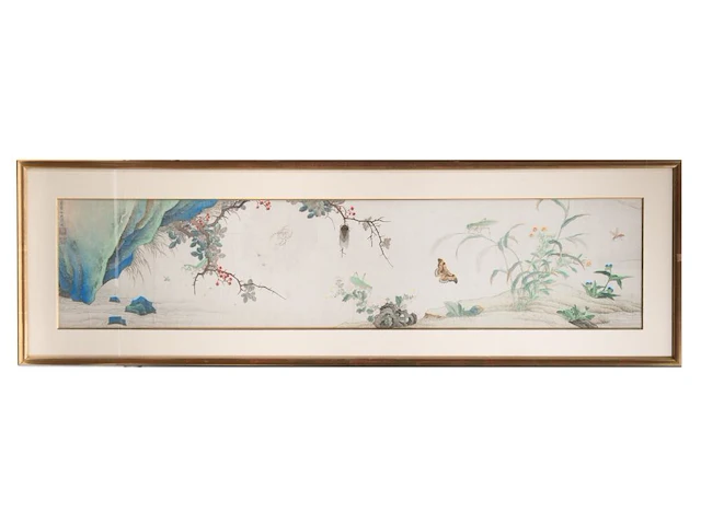 A fine chinese painting, 'butterflies and insects in lush nature', colour on paper, signed yun bing (1771-1823), 150 x 47 cm - afbeelding 2 van  7
