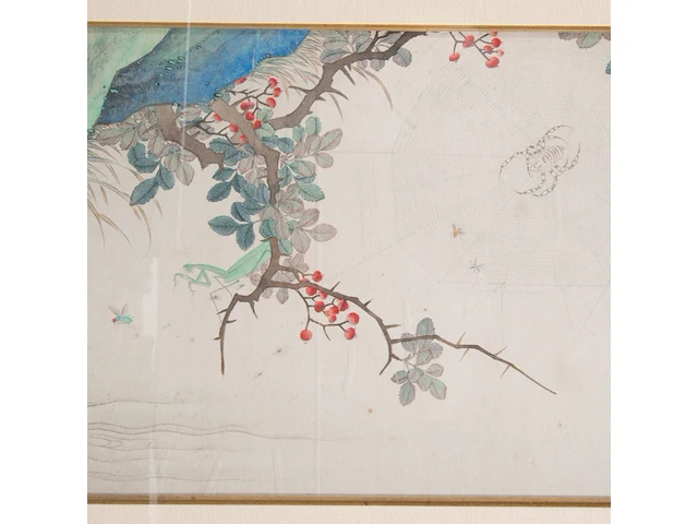 A fine chinese painting, 'butterflies and insects in lush nature', colour on paper, signed yun bing (1771-1823), 150 x 47 cm - afbeelding 4 van  7