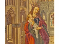 A fine copy after the left wing of the diptych of christiaan de hondt, abbot of ter duinen in koksijde, by the master of 1499, oil on oak 33 x 15.5 cm. (12.99 x 6.09 in.), frame: 43 x 25.5 cm. (16.92 x 10.03 in.)