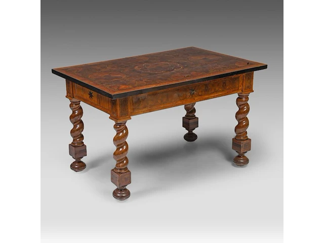 A fine dutch baroque walnut and burr centre table, decorated with star marquetry 74 x 120 x 80 cm. (29.12 x 47.24 x 31 1/2 in.) - afbeelding 1 van  8