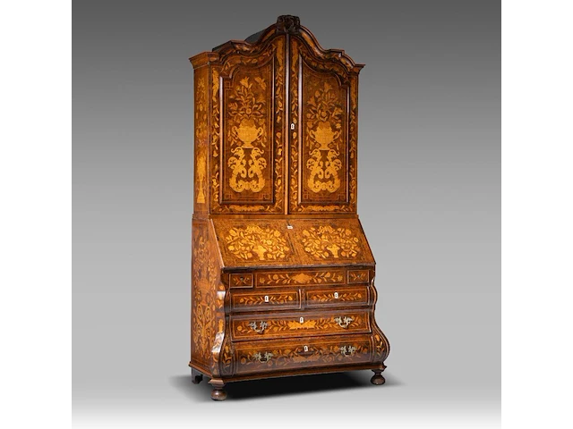 A fine dutch rococo marquetry secretary cabinet, 18thc 226 x 115 x 60 cm. (88.98 x 45.28 x 23.62 in.) - afbeelding 1 van  6
