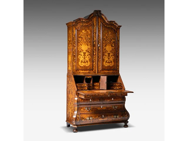 A fine dutch rococo marquetry secretary cabinet, 18thc 226 x 115 x 60 cm. (88.98 x 45.28 x 23.62 in.) - afbeelding 2 van  6