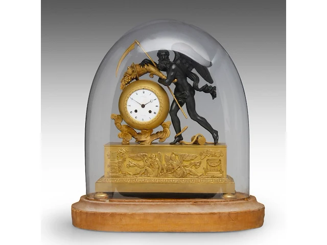 A fine empire gilt and patinated bronze mantle clock with chronos on top, by jean-joseph hanset, ca. 1815 41 x 36 cm. (16.14 x 14.16 in.) - afbeelding 2 van  11