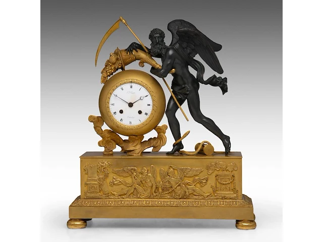 A fine empire gilt and patinated bronze mantle clock with chronos on top, by jean-joseph hanset, ca. 1815 41 x 36 cm. (16.14 x 14.16 in.) - afbeelding 1 van  11