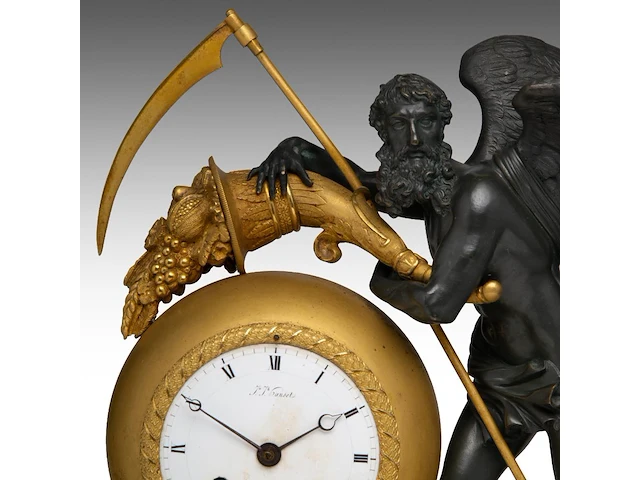 A fine empire gilt and patinated bronze mantle clock with chronos on top, by jean-joseph hanset, ca. 1815 41 x 36 cm. (16.14 x 14.16 in.) - afbeelding 8 van  11