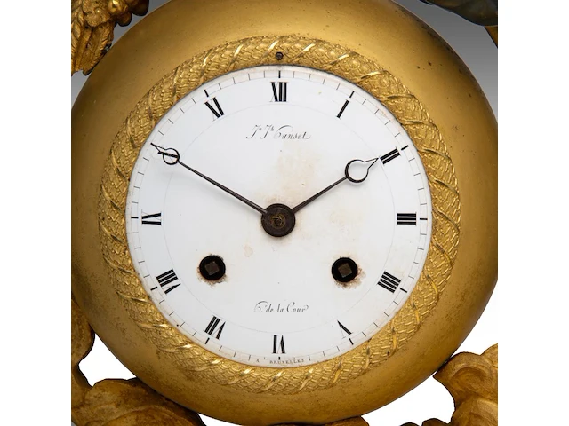 A fine empire gilt and patinated bronze mantle clock with chronos on top, by jean-joseph hanset, ca. 1815 41 x 36 cm. (16.14 x 14.16 in.) - afbeelding 9 van  11
