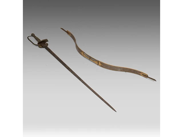 A fine gilt damascus bronze bow, 19thc, added a matching sword the bow: 88 cm. (34.64 in.), the sword: 97 cm. (38.18 in.) - afbeelding 1 van  4