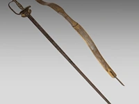 A fine gilt damascus bronze bow, 19thc, added a matching sword the bow: 88 cm. (34.64 in.), the sword: 97 cm. (38.18 in.) - afbeelding 2 van  4