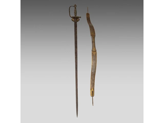 A fine gilt damascus bronze bow, 19thc, added a matching sword the bow: 88 cm. (34.64 in.), the sword: 97 cm. (38.18 in.) - afbeelding 3 van  4
