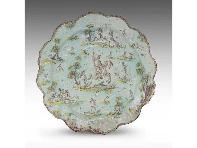 A fine italian maiolica earthenware charger with scalloped rim, savona, 18thc 36 cm. (14.16 in.) - afbeelding 1 van  3