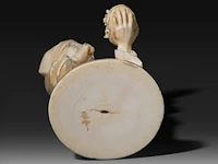 A fine japanese ivory okimono of a man with glasses examining a nest of birds in his hand, signed, tokyo school, meiji period (1868-1912), h 20,5 cm (+) - afbeelding 8 van  9
