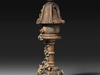 A fine japanese staghorn and ivory okimono of a lantern with monkeys and birds, signed, meiji period (1868-1912), h 16,5 cm - 180g (+) - afbeelding 2 van  6