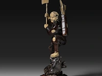 A fine japanese wood and walrus ivory okimono of a hunter fighting a tiger, signed, meiji period (1868-1912), h 31 cm (*) - afbeelding 3 van  8