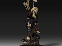 A fine japanese wood and walrus ivory okimono of a hunter fighting a tiger, signed, meiji period (1868-1912), h 31 cm (*) - afbeelding 6 van  8