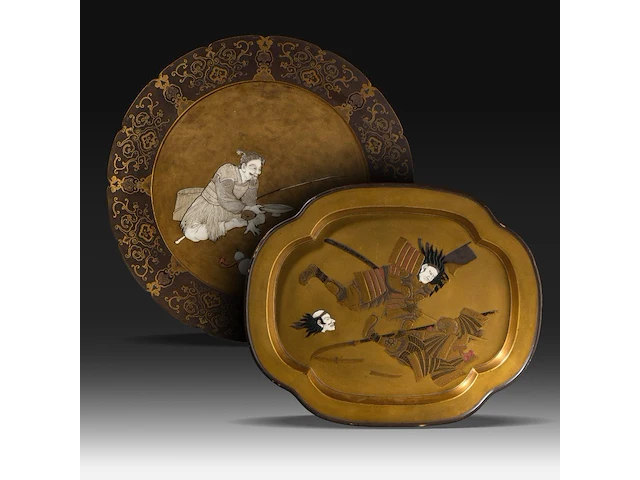 A fine lacquered panel with shibayama inlay of ivory, representing a samurai beheading another in combat, meiji period (1868-1912), h 45 cm - w 37 cm - ca. 1000g (+) - afbeelding 5 van  9