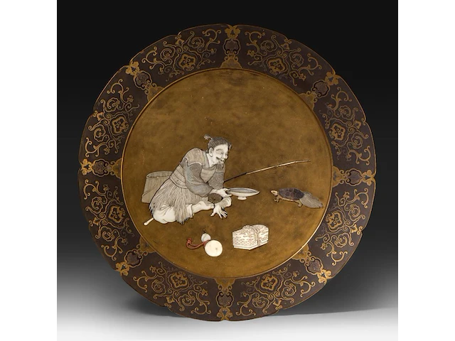A fine lacquered panel with shibayama inlay of ivory, representing a samurai beheading another in combat, meiji period (1868-1912), h 45 cm - w 37 cm - ca. 1000g (+) - afbeelding 6 van  9