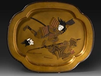 A fine lacquered panel with shibayama inlay of ivory, representing a samurai beheading another in combat, meiji period (1868-1912), h 45 cm - w 37 cm - ca. 1000g (+) - afbeelding 8 van  9