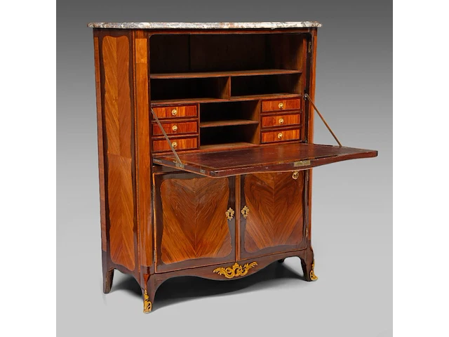A fine louis xv gilt bronze mounted rosewood veneered 'bureau abattant' with a marble top, mid-18thc 131 x 113 x 44 cm. (51.57 x 44.49 x 17.32 in.) - afbeelding 2 van  8