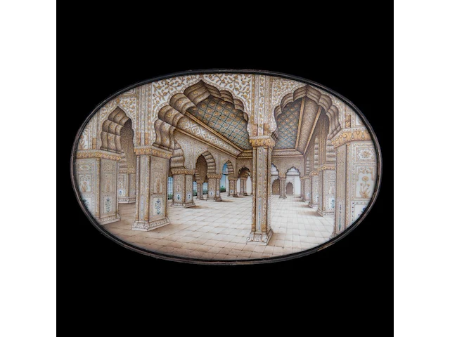 A fine mughal architectural miniature, watercolour on ivory, 19thc, 20,5 cm x 13 cm - 300g (+) - afbeelding 1 van  2