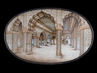 A fine mughal architectural miniature, watercolour on ivory, 19thc, 20,5 cm x 13 cm - 300g (+)