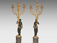 A fine pair of louis xvi period gilt and patinated bronze figural candelabras, ca. 1800 85 cm. (33.46 in.)