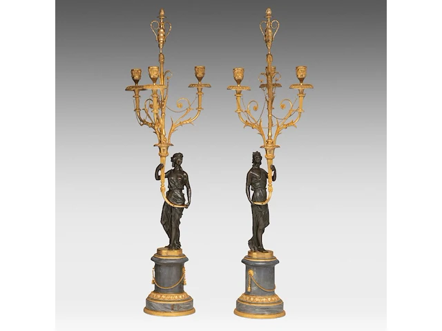A fine pair of louis xvi period gilt and patinated bronze figural candelabras, ca. 1800 85 cm. (33.46 in.) - afbeelding 5 van  5
