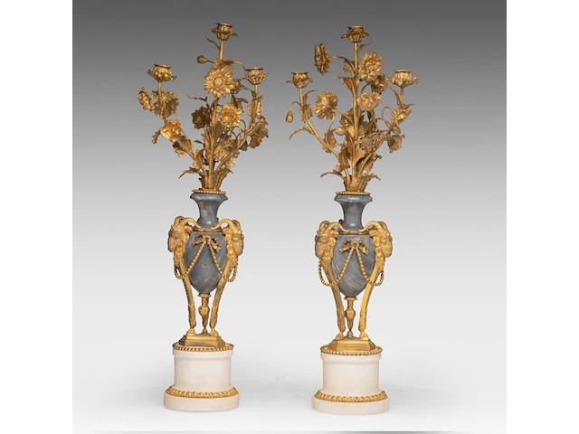 A fine pair of louis xvi period gilt bronze mounted marble candelabras 73 cm. (28.73 in.) - afbeelding 1 van  7