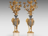 A fine pair of louis xvi period gilt bronze mounted marble candelabras 73 cm. (28.73 in.) - afbeelding 3 van  7