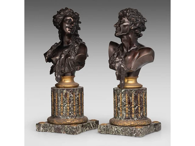 A fine pair of patinated bronze busts by victor paillard & romain, paris total 47 cm. (18 1/2 in.) - afbeelding 2 van  7
