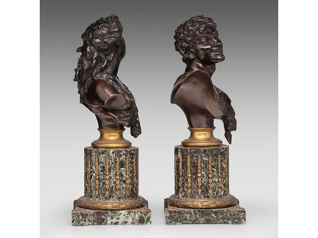 A fine pair of patinated bronze busts by victor paillard & romain, paris total 47 cm. (18 1/2 in.) - afbeelding 5 van  7