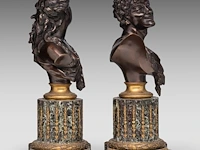 A fine pair of patinated bronze busts by victor paillard & romain, paris total 47 cm. (18 1/2 in.) - afbeelding 5 van  7