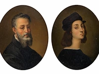 A fine pair of portraits of michelangelo and raphael, presented in a richly carved giltwood frame, 19thc 21.5 x 17 cm. (8.46 x 6.69 in.), frame: 38.5 x 33 cm. (15.16 x 12.99 in.) - afbeelding 2 van  5