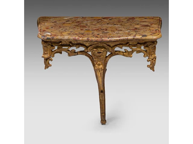 A fine rococo giltwood console table with a brèche d'alep marble top, mid 18thc 81 x 80 x 46 cm. (31.89 x 31 1/2 x 18.10 in.) - afbeelding 2 van  6
