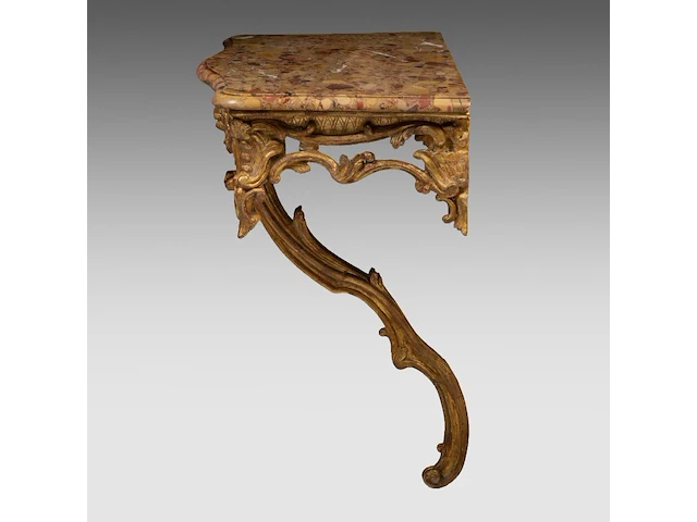 A fine rococo giltwood console table with a brèche d'alep marble top, mid 18thc 81 x 80 x 46 cm. (31.89 x 31 1/2 x 18.10 in.) - afbeelding 6 van  6