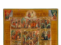 A fine russian orthodox holiday icon, 19thc 31.5 x 27 cm. (12.40 x 10.63 in.) - afbeelding 3 van  4
