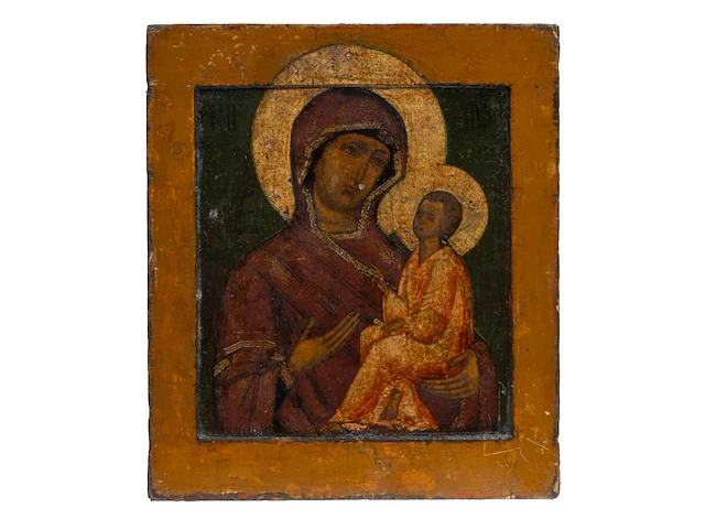 A fine russian orthodox icon of the 'mother of god of tikhvin', 18th/19thc 30 x 26 cm. (11.81 x 10.24 in.) - afbeelding 1 van  3