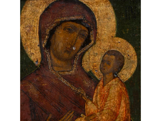 A fine russian orthodox icon of the 'mother of god of tikhvin', 18th/19thc 30 x 26 cm. (11.81 x 10.24 in.) - afbeelding 3 van  3