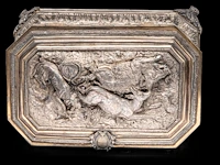 A fine silver-plated jewellery box, relief decorated with hunting scenes 15 x 20 x 13 cm. (5.91 x 7.87 x 5.12 in.) - afbeelding 6 van  8