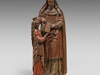 A flemish oak sculpture of saint anne teaching the virgin to read, 16thc 88 cm. (34.64 in.)