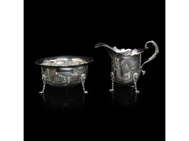 A four-part irish silver coffee and tea set on a matching tray, irish hallmark, year letter d (1971), 925/000, maker's mark rii, h 7 - 18 cm, total weight: 4210 g - afbeelding 2 van  20