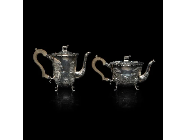 A four-part irish silver coffee and tea set on a matching tray, irish hallmark, year letter d (1971), 925/000, maker's mark rii, h 7 - 18 cm, total weight: 4210 g - afbeelding 14 van  20