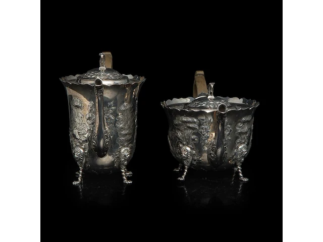 A four-part irish silver coffee and tea set on a matching tray, irish hallmark, year letter d (1971), 925/000, maker's mark rii, h 7 - 18 cm, total weight: 4210 g - afbeelding 15 van  20