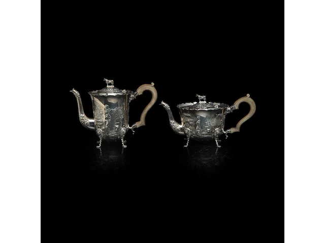 A four-part irish silver coffee and tea set on a matching tray, irish hallmark, year letter d (1971), 925/000, maker's mark rii, h 7 - 18 cm, total weight: 4210 g - afbeelding 16 van  20